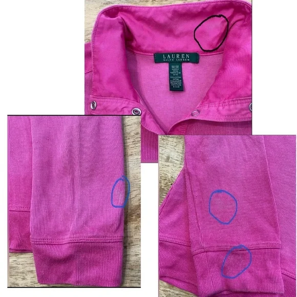 Lauren Ralph Lauren Women’s Medium Hot Pink Snap Front Ribbed Cotton Pullover - Picture 15 of 16